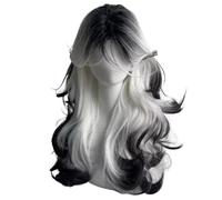 Perruque noire et blanche dégradée for femme, longue et ondulée, longueur épaules, idéale for un costume de cosplay ou une soirée d'Halloween.