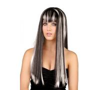 DEGUISE TOI - Perruque Longue Noire et Blanche Femme - Perruque - Taille Unique - Noir - Accessoires pour déguisement - - Laver à la Main - Halloween