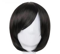 Perruque noire Fei-Show en fibre synthétique résistante à la chaleur, frange oblique, cheveux courts ondulés, cosplay, Halloween, carnaval, postiches pour femmes, noir naturel, 30,5 cm