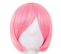 Perruque noire Fei-Show en fibre synthétique résistante à la chaleur, frange oblique, cheveux courts ondulés, cosplay, Halloween, carnaval, postiches pour femmes, rose, 30,5 cm
