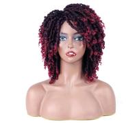 Perruque noire femme homme courte perruque dreadlock perruque synthétique perruque afro bouclée pour Halloween costume fête rencontre (Vin Rouge)