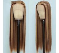 Perruque noire Lace Front synthétique perruque blonde noire synthétique dentelle avant perruques sans colle Cosplay cheveux dentelle perruques pour femmes-Highlgiht Brown-180%-13x1 Lace Wig-24inches