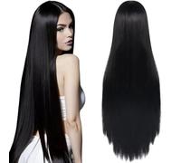 Perruque noire longue, perruque extra longue droite avec filet à cheveux, idéale pour Coaplay, fête, usage quotidien, décoration