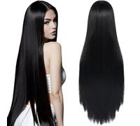 Perruque noire longue, perruque extra longue droite avec filet à cheveux, idéale pour Coaplay, fête, usage quotidien droit