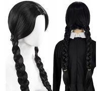 Perruque noire pour Halloween de juillet, tresses cosplay du mercredi Addams