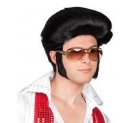 Perruque noire rock homme - Effet banane - Pattes sur les côtés