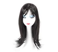 Perruque Noire Tendance avec Frange pour Femme, Perruque Longue en Cheveux Synthétiques pour Costume de Cosplay Quotidien, Magnifiquement Texturée, Bretelles Réglables, Couleur