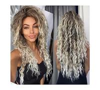 Perruque nouée à la main 26inches Ash Blonde Wig Synthétique Longs Cheveux Bouclés Perruques for Femmes Moelleux Ombre Coiffure Vague Perruque Costume Carnival Party Bouclée Régulière Ligne frontale