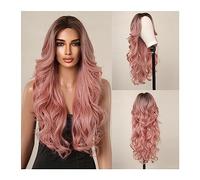 Perruque nouée à la main Hairline Lace Long Bouclés Cheveux Perruques Brun Rose Perruque Synthétique for Femmes Corps Vague Dentelle Cosplay Résistant À La Chaleur Ligne frontale