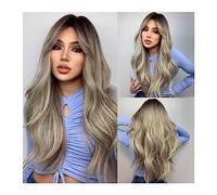 Perruque nouée à la main Perruques blondes brunes for femmes longues ondulées avec des racines sombres perruque synthétique résistante à la chaleur Ligne frontale