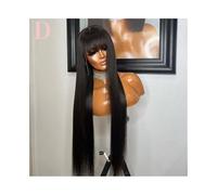 Perruque nouée à la main Perruques en cheveux humains lisses sans colle avec frange, perruques dentelle frontale 3x1 Ligne frontale(18inches)