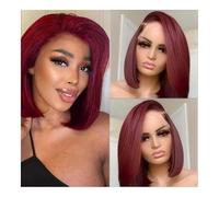 Perruque nouée à la main Perruques Lace Front Wigs Bordeaux, densité 180%, transparentes, sans colle, courtes et lisses, cheveux humains Ligne frontale(12inches)