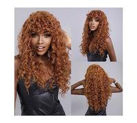 Perruque nouée à la main Rouge brun long bouclés femmes perruque avec frange résistant à la chaleur perruques synthétiques moelleux naturelles cheveux doux fête usage quotidien Ligne frontale