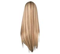 Perruque ombrée de 25, 6 pouces de long, marron et blond, synthétique, lisse, réaliste, aspect naturel, blond avec racines foncées, pour femme, usage quotidien, fête, cosplay, décoration