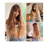 perruque ondulée 26 "longues perruques ondulées avec franges ombre marron à des perruques blondes vagues d'eau for femmes perruques synthétiques résistantes à la chaleur for les soirées quotidiennes e