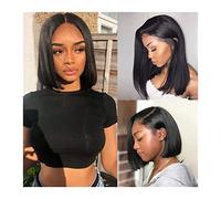 perruque ondulée Bobs courts Perruques Humaines for femmes noires 4x4 Dentelle droite Dentelle Perruque Human Cheveux Humains Publé 8-16 pouces Malaisien Remy Cheveux Couleur naturelle perruques de ch