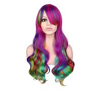 perruque ondulée Coloré Synthetic Long Burly Cheveux Perruque Cosplay Parti Femmes Perruques haute température perruques de cheveux synthétiques naturels(01)