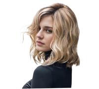 Perruque ondulée courte pour les femmes 14 pouces en partie médiane et perruque courte NATUREL et exquise ondulée avec un réseau à cheveux Easy Matching Synthetic pour quotidien, cosplay, date.