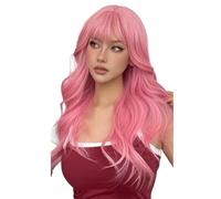 Perruque ondulée de 66 cm de long for femme, perruque en fibres synthétiques résistantes avec raie au milieu, idéale for les soirées et les occasions spéciales. Effet naturel et Volumineux(Pink)