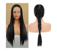 perruque ondulée Naturel Black Synthetic Dentelle Perruque 18-28inch Longue Dentelle Dentelle Perruque avant Publée for femmes 180% Densité Perruques synthétiques résistantes à la chaleur douce perruq