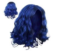 Perruque Ondulée Naturelle - Bob Bob Blue Courte Pour Femmes | Cheveux Synthétiques Ondulés Lâches Pour Usure Quotidienne | Cap Respirant Résistant À La Chaleur Confortable Wìg Pour Le Cosplay, Costum