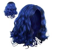 Perruque Ondulée Naturelle,Perruques Bleues Courtes Ondulées | Perruque bleue de costume de cosplay d’Halloween,Perruque de Cosplay pour femmes, longueur d'épaule, perruque bleue ample pour filles, Co