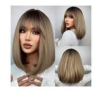 perruque ondulée Perruque blonde Bob avec franges Golden Brown Brown Wigle Perruque synthétique for femmes perruque résistante à la chaleur for usure quotidienne de fête perruques de cheveux synthétiq