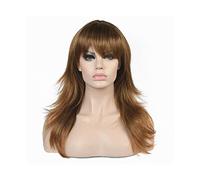 perruque ondulée Perruque naturel en couches longues raies cheveux synthétiques brunr bruns noires for femmes noires perruques de cheveux synthétiques naturels(02)