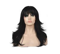perruque ondulée Perruque naturel en couches longues raies cheveux synthétiques brunr bruns noires for femmes noires perruques de cheveux synthétiques naturels(01)