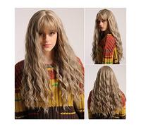 perruque ondulée Perruque synthétique avec bangs Wavy Wavy Perruques longues for femmes Filles Perruque résistante à la chaleur en fibre synthétique for une utilisation quotidienne 24 pouces perruques