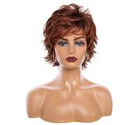 perruque ondulée Perruque Synthétique courte avec franges Root foncé ombre couleur haute densité de haute densité de têtes naturelles résistant à la chaleur perruque de cheveux for femmes de rêve glac