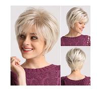 perruque ondulée Perruques à cheveux courts avec franges brun clair mélangé blanche blanche pixie coupée perruque for femme perruque de fibre synthétique droite perruques de cheveux synthétiques natur