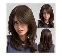 perruque ondulée Perruques à ondes longues synthétiques brun foncé for femmes 150% de la perruque de cheveux de densité avec une frange prétendue chaleur usage naturel perruques de cheveux synthétique