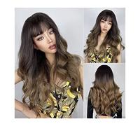 perruque ondulée Perruques de cheveux Synthétiques Perruque longue vague avec franges perruques moelleuses for femmes perruques de fibres à haute température naturelles for la soirée quotidienne Cospl