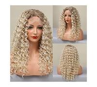 perruque ondulée Perruques de dentelle synthétique résistant à la chaleur douce longueur moyenne longueur profonde perruques bouclées avec cheveux de bébé 13 * 1 t Perruques synthétiques en dentelle f