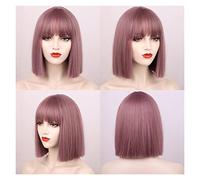 perruque ondulée Perruques synthétiques droites courtes perruques avec franges for femmes for femmes roses rose violet rouge naturel perruques de cheveux synthétiques naturels(18)