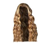 Perruque ondulée réaliste et volumineuse en fibre synthétique haute température - Cheveux carrés lisses avec boucles et vagues - Perruque longue pour cosplay et occasions spéciales