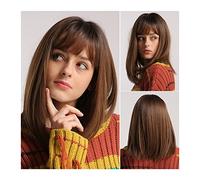perruque ondulée Synthétiques Cheveux Brown Perruques de cheveux bruns Moyenne longue perruque droite avec franges Cosplay Perruques naturelles for femmes 150% Perruques de fibre résistant à la chaleu