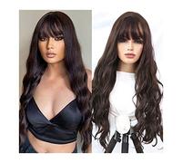 perruque ondulée Synthétiques cheveux longs Wavy Black/Brown Color Wigs avec une frange moelleuse for les femmes à porter quotidiennes perruques à fibres résistantes à la chaleur 32 pouces avec une