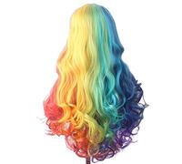 perruque ondulée Wavy Cheveux Synthetic Wig Long Blue Cosplay Perruques for Femmes Couleur Rouge Rose Rose Blonde Purple Brun Vert Black Bourgogne perruques de cheveux synthétiques naturels(Yellow)