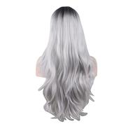 perruque ondulée Wavy Cheveux Synthetic Wig Long Blue Cosplay Perruques for Femmes Couleur Rouge Rose Rose Blonde Purple Brun Vert Black Bourgogne perruques de cheveux synthétiques naturels(Silver Gre