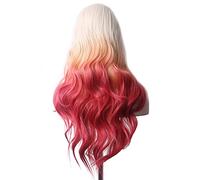 perruque ondulée Wavy Cheveux Synthetic Wig Long Blue Cosplay Perruques for Femmes Couleur Rouge Rose Rose Blonde Purple Brun Vert Black Bourgogne perruques de cheveux synthétiques naturels(T1B/Red)
