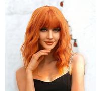 Perruque Orange Pour Femme Ondulée Bouclée D'aspect Naturel Fibre Synthétique Résistante À La Chaleur Avec Frange Utilisation Quotidienne Pour Les Fêtes