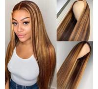 Perruque P4/27 en cheveux humains lisses et brillants, densité 150, avec lace front 4x4 for femmes noires(20inch)