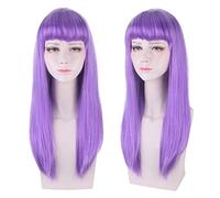 Perruque parfaite pour les fêtes quotidiennes Descendants de film 2 fois cosplay perruque femme longue raide rose violet couleurs mélangées soie haute température