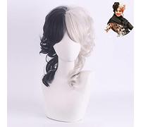 Perruque parfaite pour les fêtes quotidiennes, noir et blanc, sorcière Kuila, cheveux courts et bouclés avec frange Yin et Yang