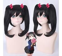 Perruque parfaite pour les fêtes quotidiennes Perruque Cos Perruque Love Live Yazawa Nicole Noir Double Queue de Cheval Anime Perruque