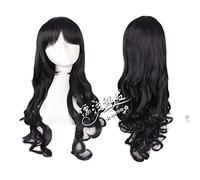 Perruque parfaite pour tous les jours et les fêtes Cosplay Perruque de 70 cm de long cheveux bouclés noirs bouclés avec frange H088-7