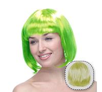 Perruque Partyrama, bob court avec frange Unique, Perruque Coupe au Carré Classique avec bonnets de perruque pour le carnaval & motto-party (Vert)