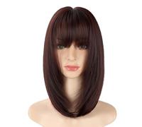 Perruque Perruque Air Bangs à la mode, cheveux courts clavicule mi-longs for femmes, perruque synthétique simulée Perruques quotidiennes(A)